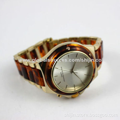 Fashionable Watch with Alloy Case and Glass Plastic Band, Popular, OEM, China Manufacturer